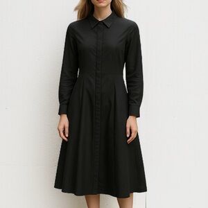 COS Wool Blend A-Line Long Sleeve Shirt Dress in Dark Charcoal Grey